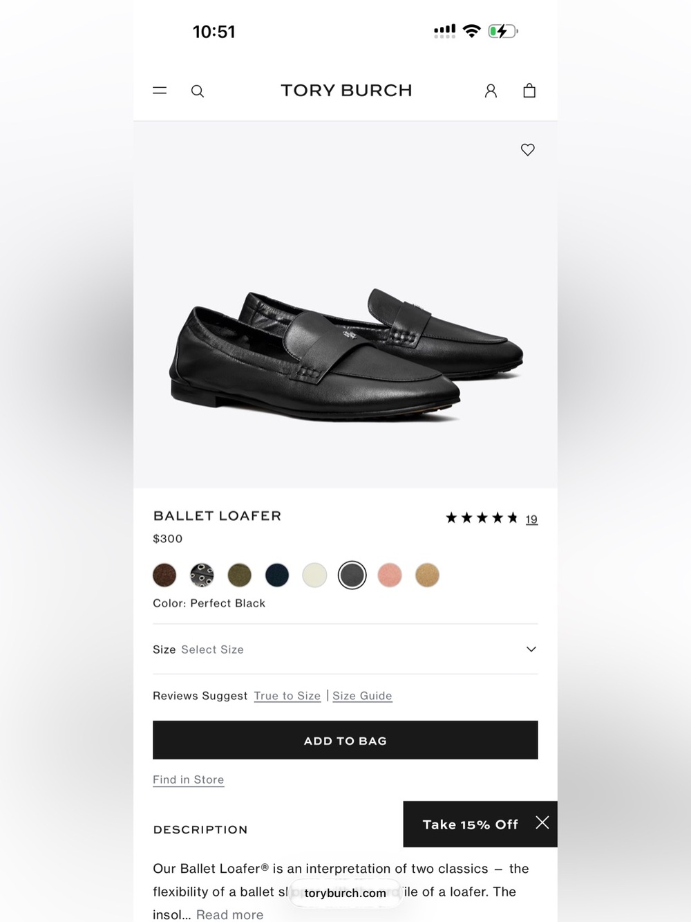 Tory Burch Black Leather Loafers with Gold Emblem - Picture 5 of 5